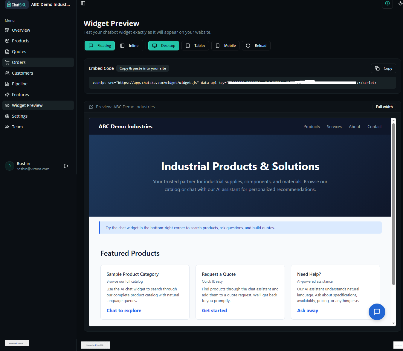 Chatbot Settings dashboard screenshot