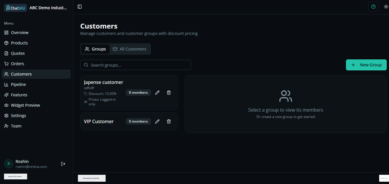 Customers dashboard screenshot