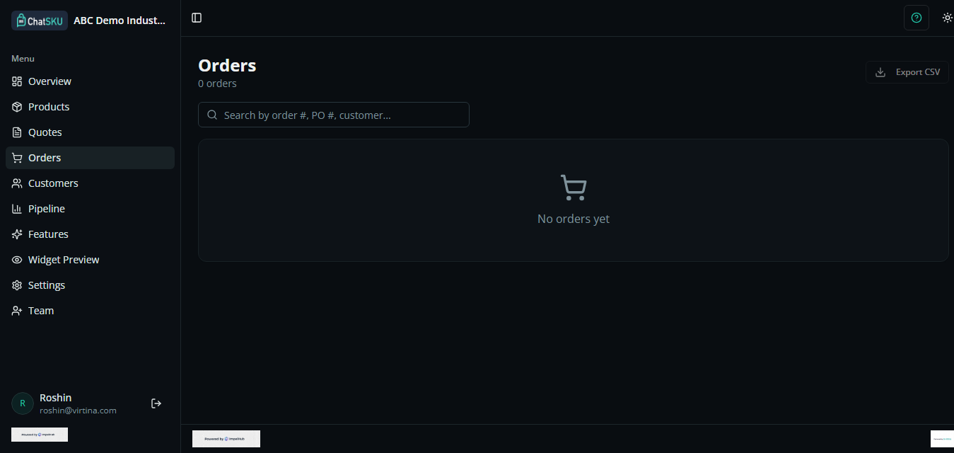 Orders dashboard screenshot