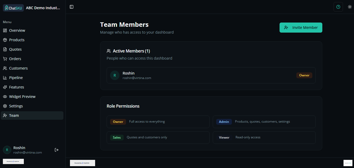 Team dashboard screenshot