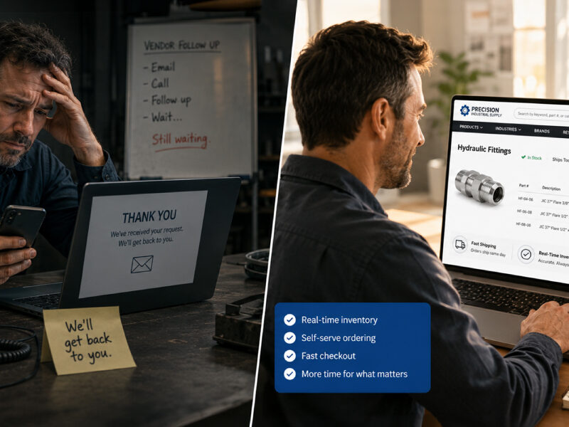 B2B buyer experience before and after self-service ordering with real-time inventory and quote-to-order automation.