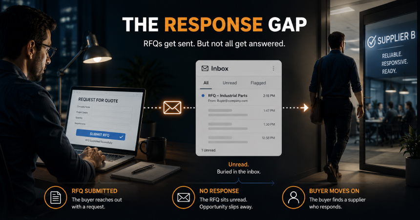 Buyer submitting an RFQ through an online portal while the supplier fails to respond, causing lost business opportunities.