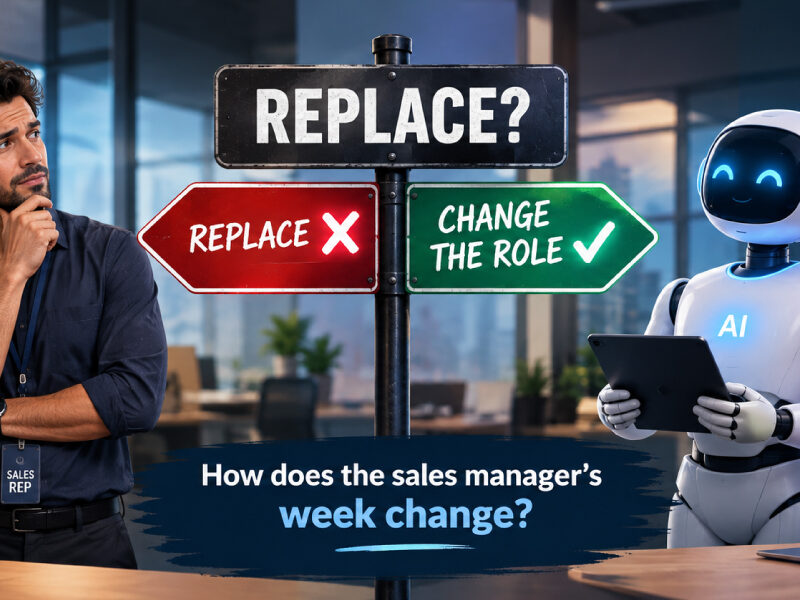 Sales representative considering AI automation versus replacement for sales roles and tasks.